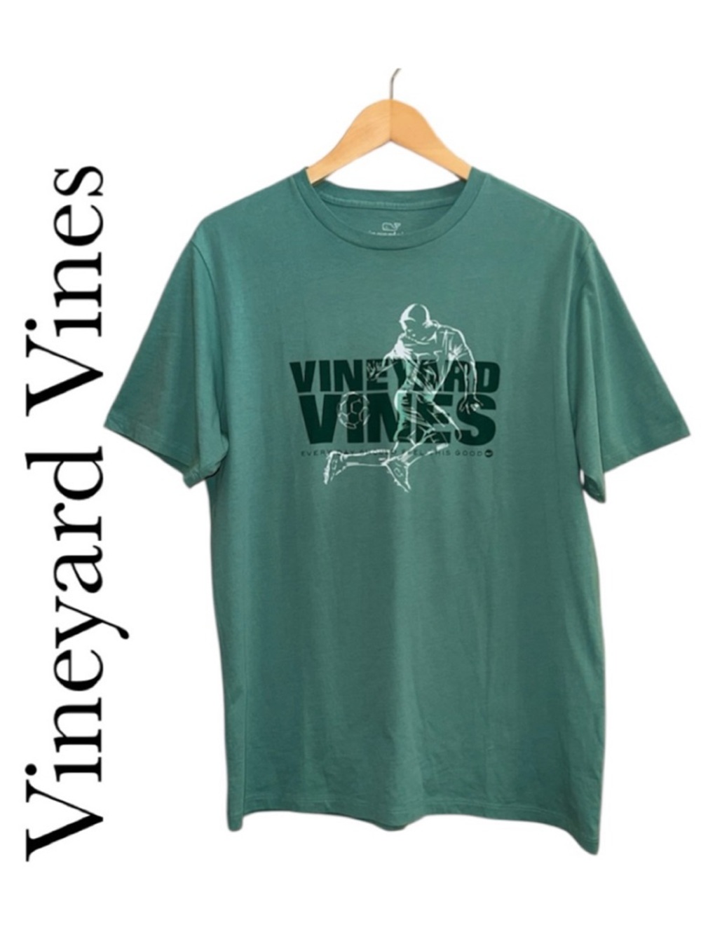 VINEYARD VINES Soccer Graphic Tee Shirt Green White Short Sleeve Cotton Men's M
